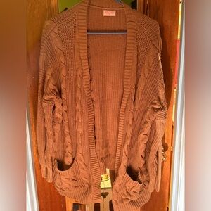 Women’s Small Chunky Cable Knit Cardigan - Brown
